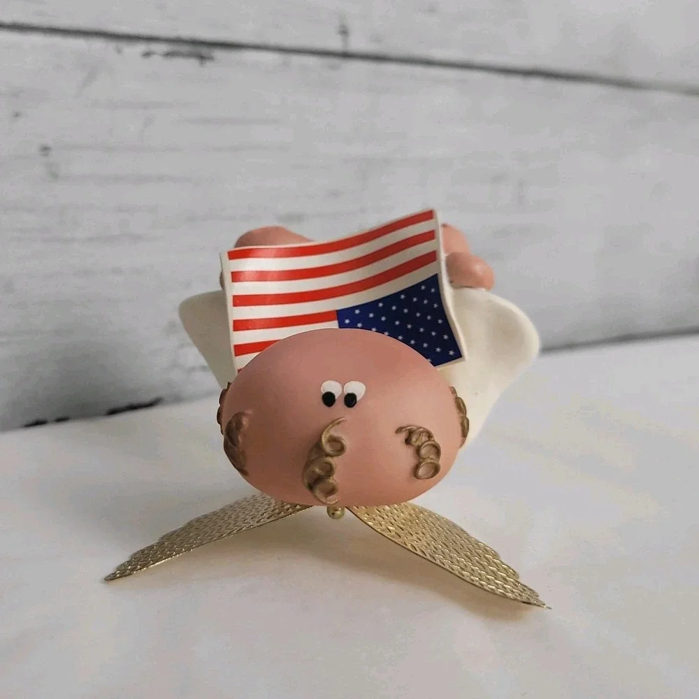 Vintage RUSS Patriotic Guardian Angel w/ Gold Wings Flag Kirks Kritters Y2K 2001